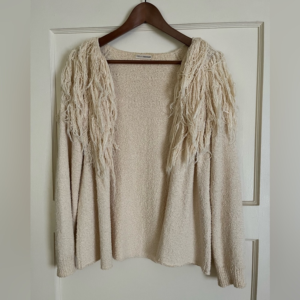 Ulla Johnson Ivory Cotton Fringe Open Front Sweater Size S